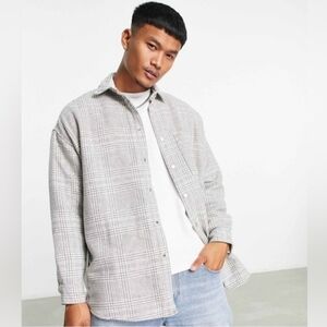 Asos Designs Men's Gray Plaid Oversized Button-down Jacket Size L